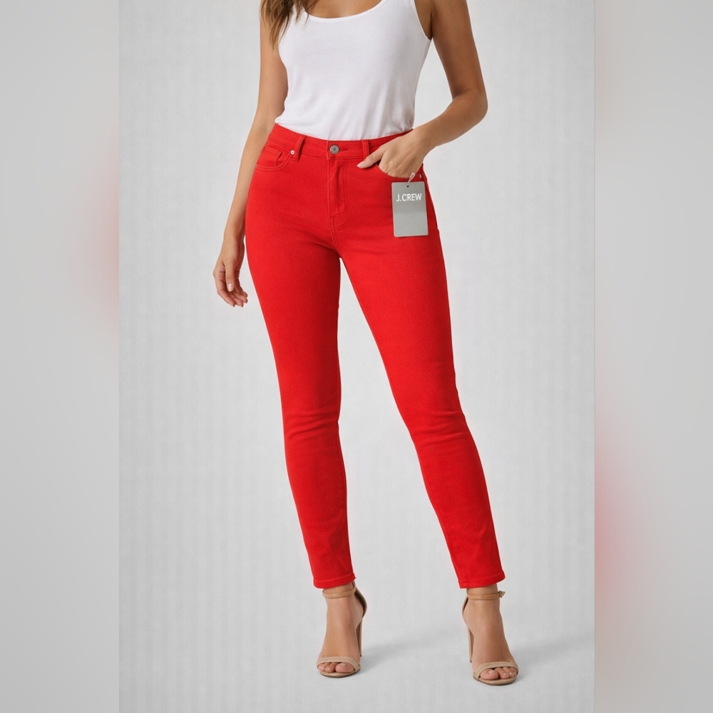 J.Crew Toothpick Skinny Jeans Bright Red Stretch Size 28 NWT High Rise